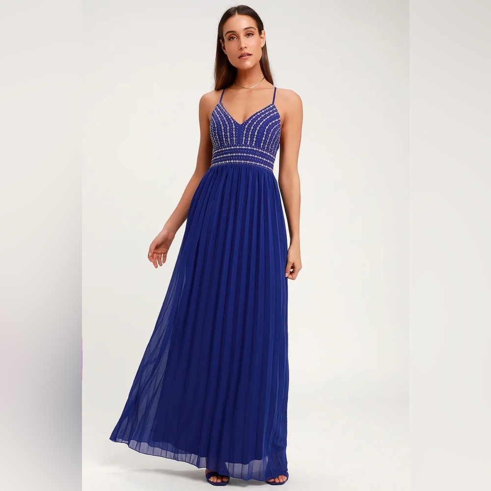 Royal Blue Embroidered Maxi Dress